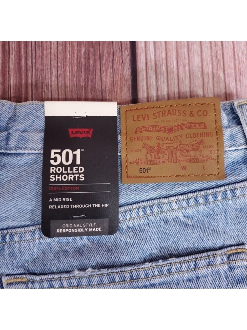 NWT Levis Womens Size 32 501 Rolled Shorts Mid Rise Button Fly Big E Denim Blue - Picture 7 of 16